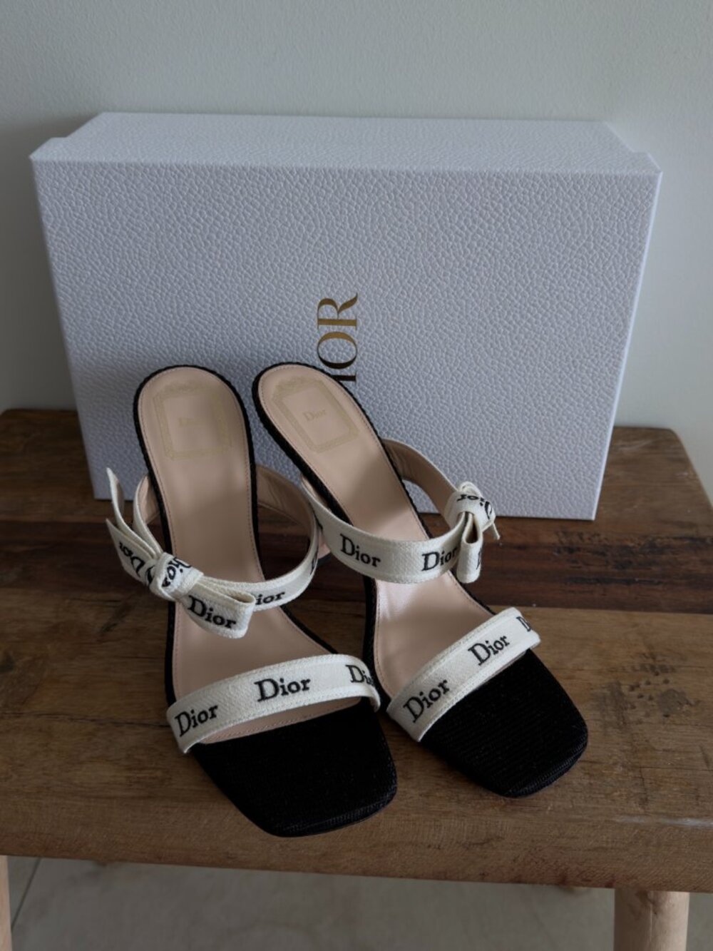 Christain Dior Heeled Sandal with J'Adior Straps Black Embroidered Cotton, 39.5 - Picture 5 of 13